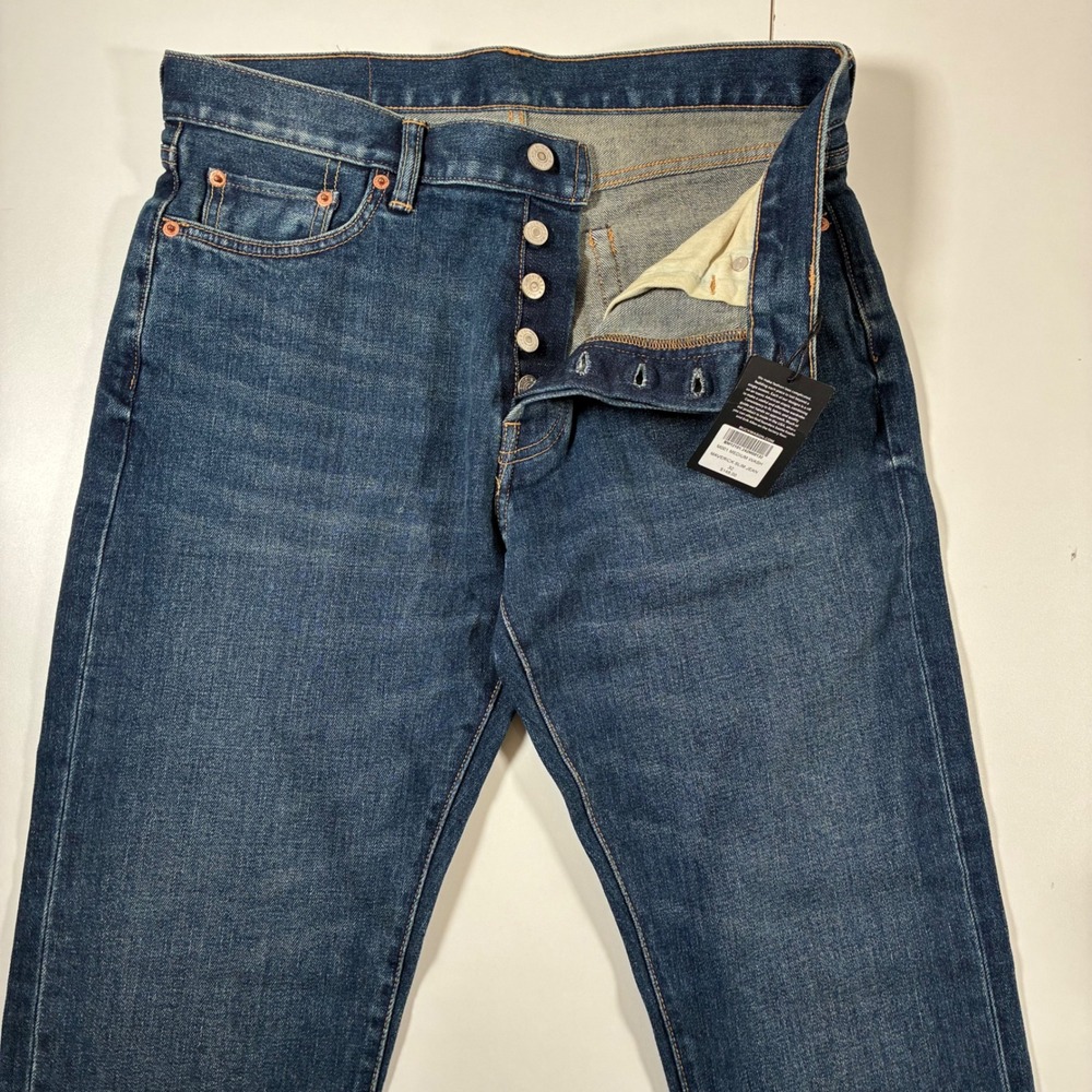 NEW Buck Mason Maverick Slim Jean 32x28 Med Wash Indigo Button Fly (Tag 32x34)